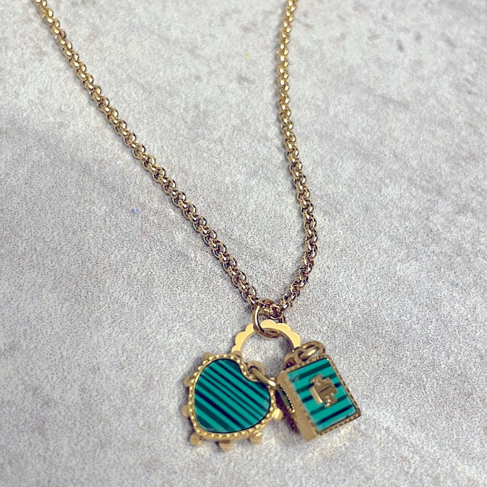 Tory Burch semiprecious stone logo charm necklace